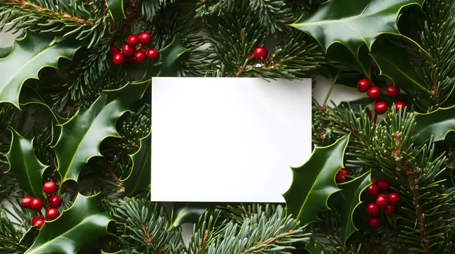 Weihnachtlicher Hintergrund mit grünen Zweigen und roten Beeren