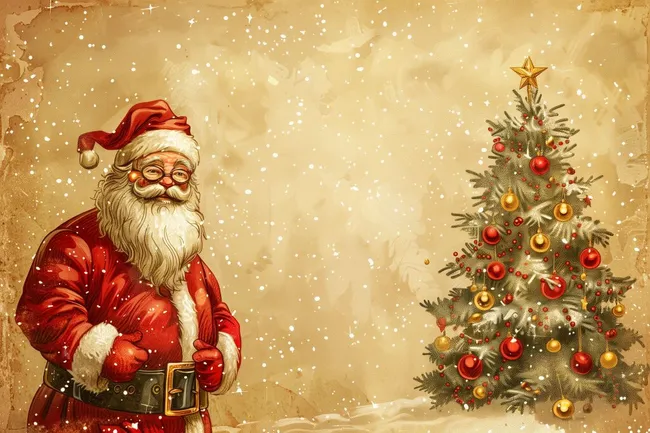 Weihnachtlicher Hintergrund mit Weihnachtsmann und Tannenbaum