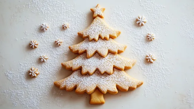 Weihnachtlicher Keksbäumchen mit Puderzucker