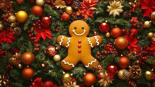 Weihnachtlicher Lebkuchenmann mit Tannenzweigen