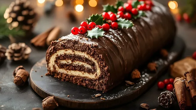 Weihnachtlicher Schokoladen-Biskuitrollentraum