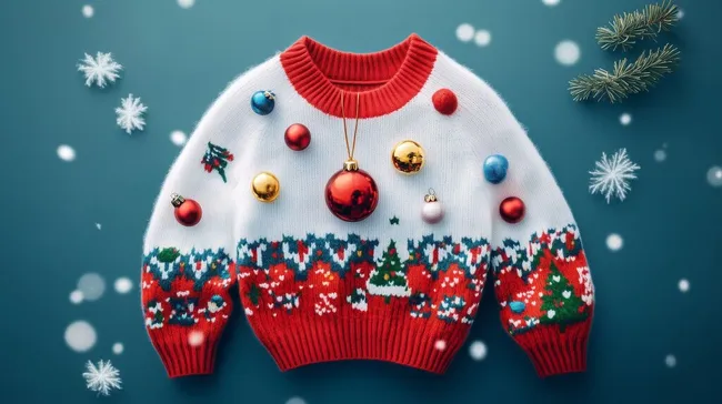 Weihnachtlicher Strickpullover mit bunten Verzierungen