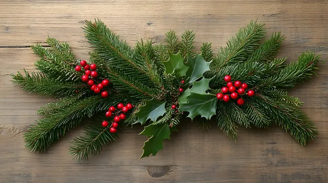 Weihnachtlicher Tannenzweigkranz mit roten Beeren
