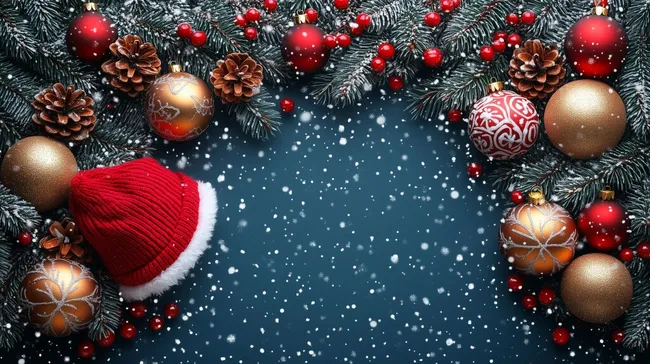 Weihnachtliches Arrangement mit Tannenzweigen und Kugeln