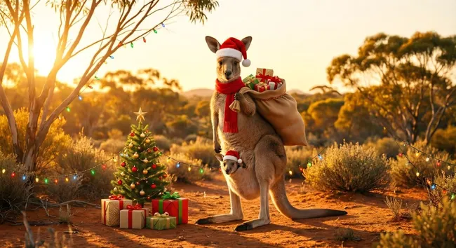 Weihnachtliches Känguru im australischen Busch