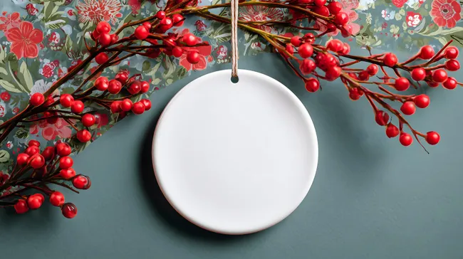Weihnachtliches Keramik-Ornament mit roten Beeren