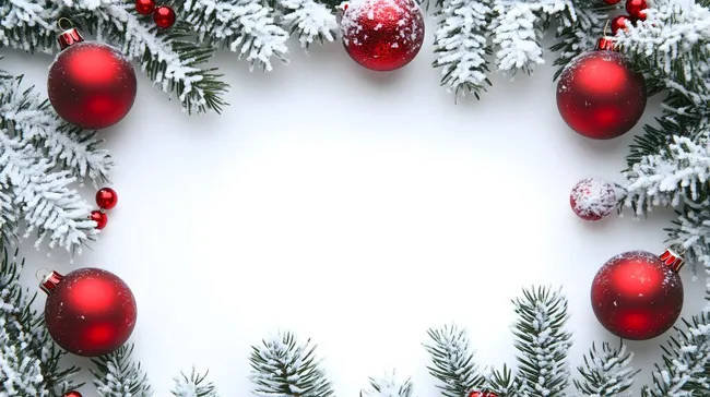 Weihnachtliches Schnee-Fotomotiv mit roten Kugeln