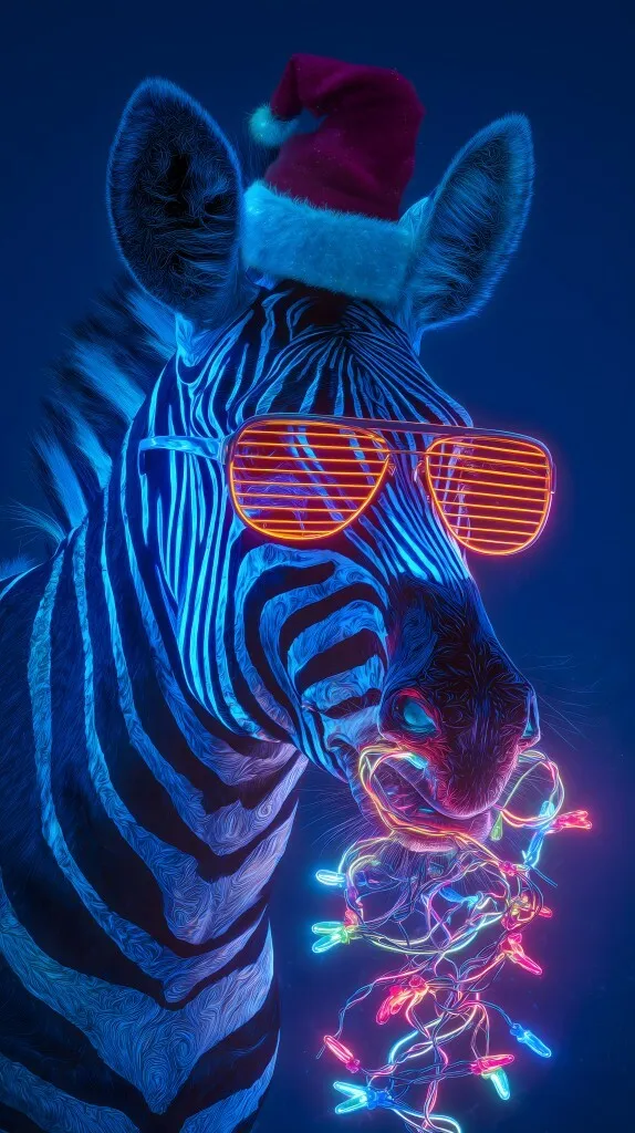Weihnachtliches Zebra mit glühenden Lichterketten