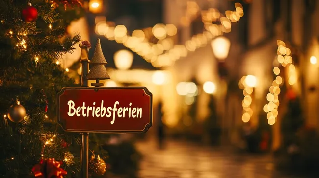 Weihnachtsdekoration mit Betriebsferien-Schild
