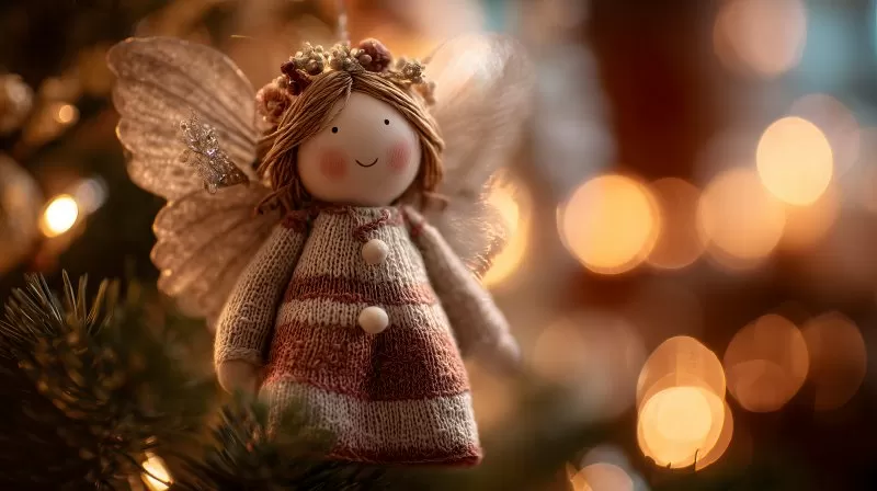 Weihnachtsengel Figur mit Lichtern am Baum