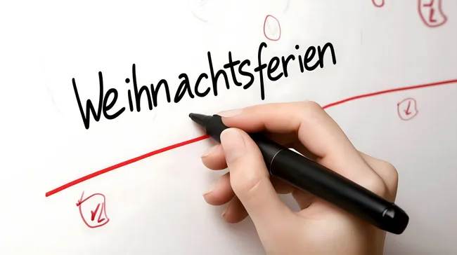 Weihnachtsferien - Textanschrift auf Whiteboard
