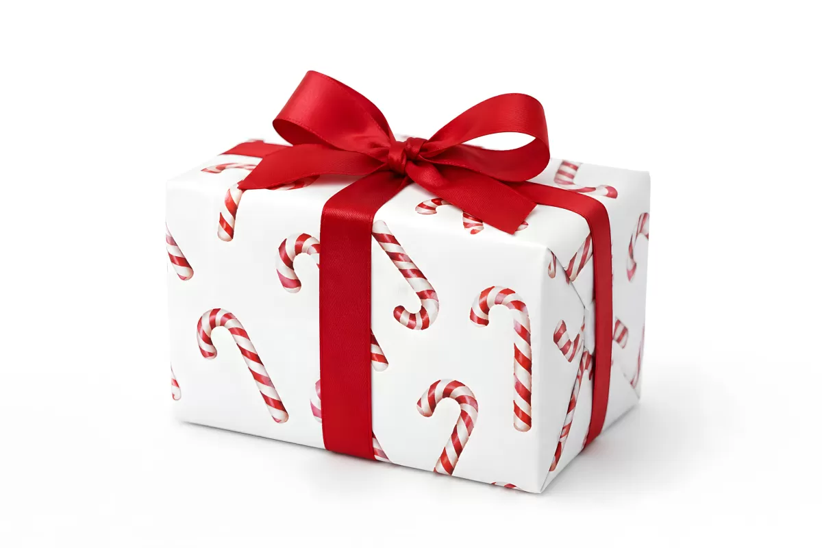 Weihnachtsgeschenk mit Zuckerstangen-Geschenkpapier