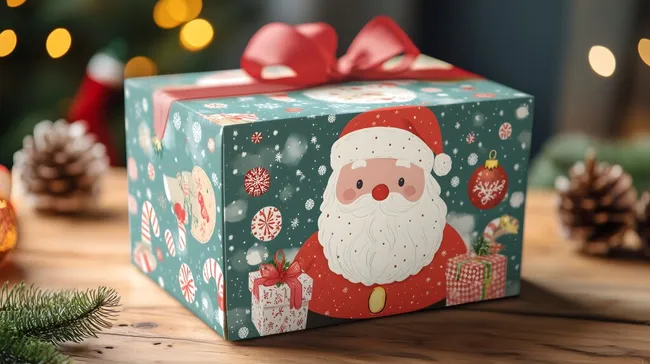 Weihnachtsgeschenkbox mit Weihnachtsmann-Motiv