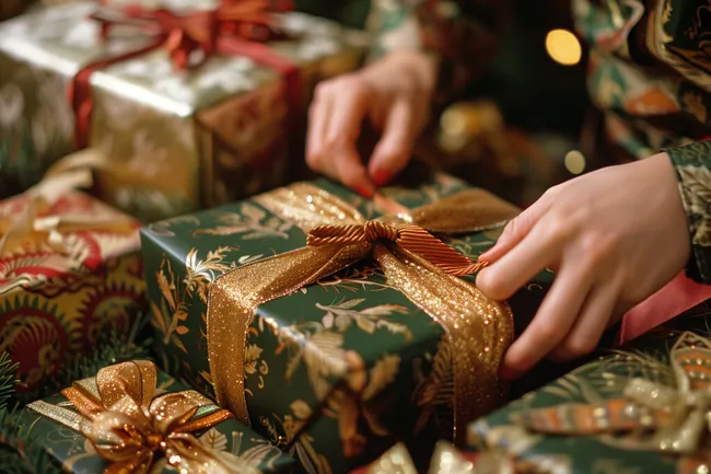 Weihnachtsgeschenke mit goldenem Glanz