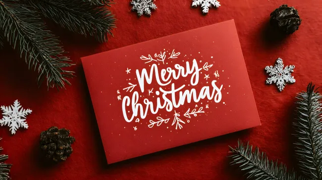 Weihnachtsgrußkarte mit Merry Christmas-Schriftzug