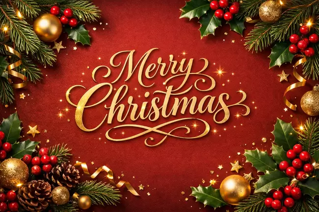 Weihnachtsgrußkarte mit roten Beeren und Tannenzweigen