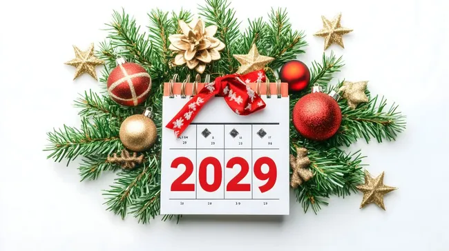 Weihnachtskalender 2029 mit festlicher Dekoration