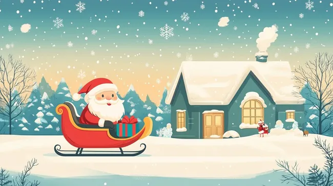 Weihnachtsmann auf Schlitten im verschneiten Winterlandschaft