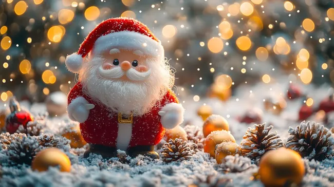 Weihnachtsmann-Figur in winterlicher Szene