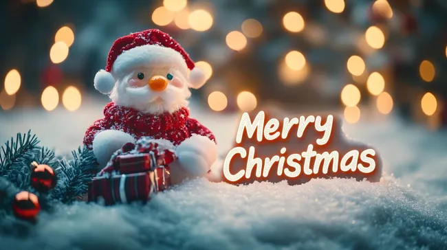 Weihnachtsmann-Figur mit Geschenken und Lichterkette