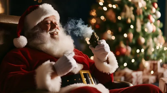 Weihnachtsmann genießt cannabis-infused Festtagszeit