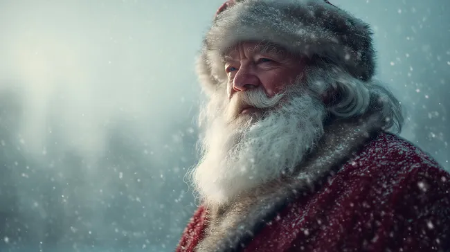 Weihnachtsmann im winterlichen Schneesturm