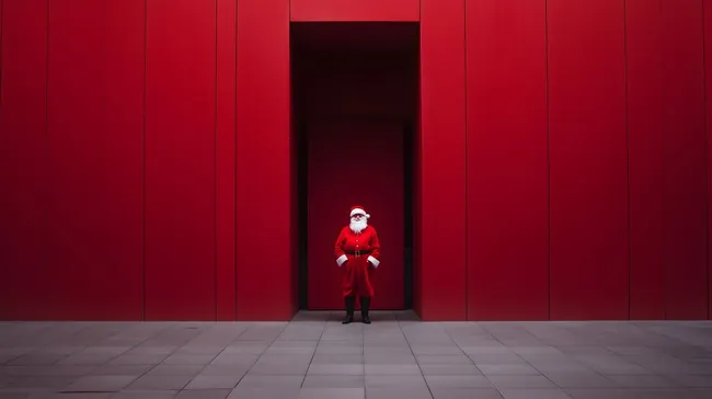 Weihnachtsmann in minimalistischer Umgebung mit Rot