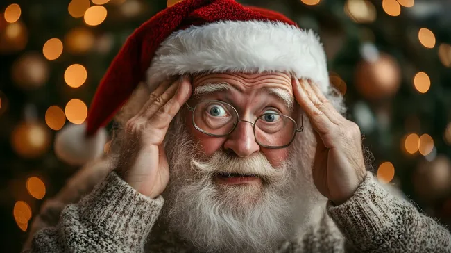 Weihnachtsmann mit besorgtem Gesichtsausdruck