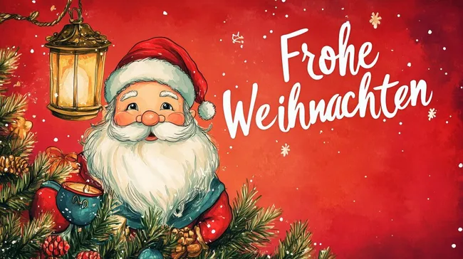 Weihnachtsmann mit Laterne - Frohe Weihnachten Illustration