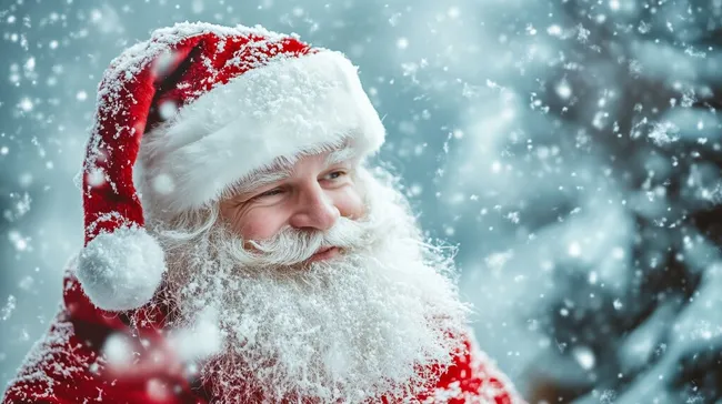 Weihnachtsmann mit Schneefall im Wald