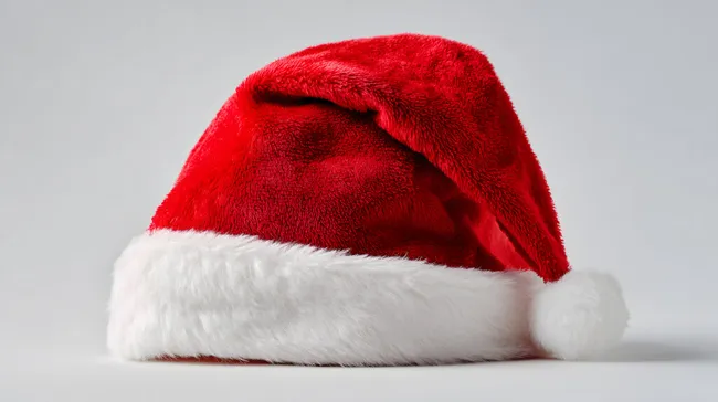 Weihnachtsmütze in Rot und Weiß auf hellem Hintergrund