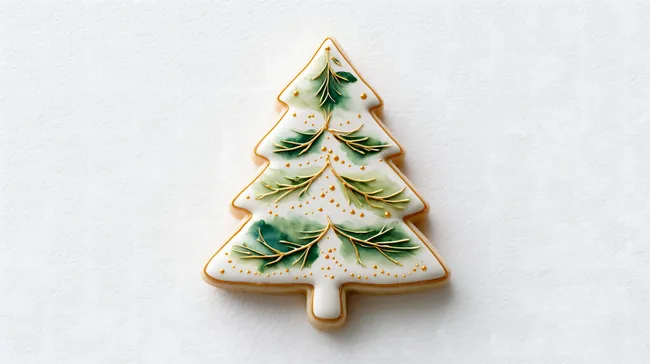 Weihnachtsplätzchen mit grüner und goldener Verzierung