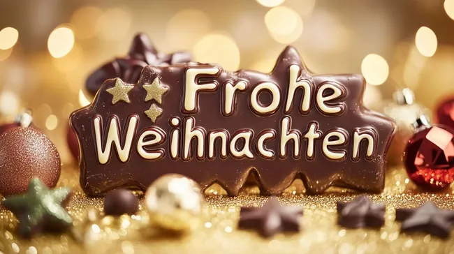 Weihnachtsschokolade mit Sternen und Christbaumkugeln