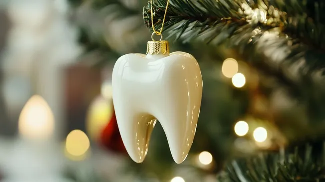 Weihnachtszahn als glitzernde Christbaumkugel