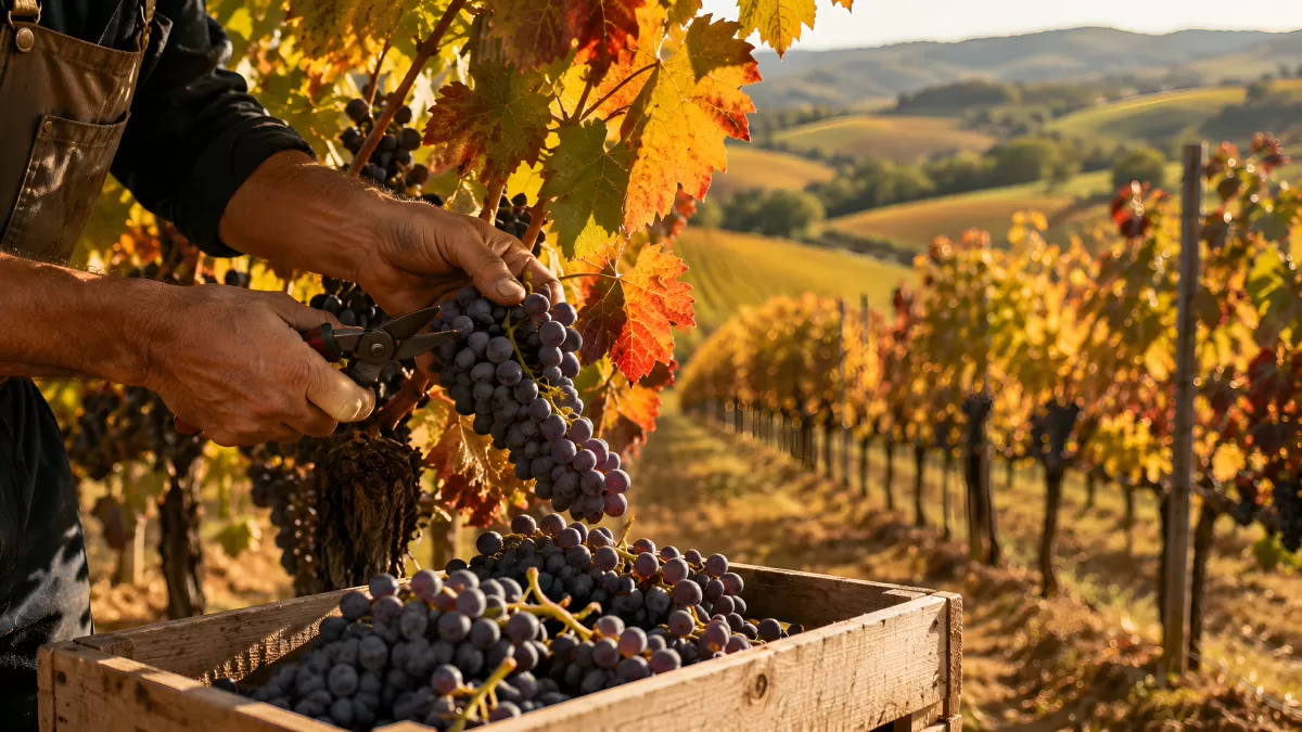 Weinlese im Herbst – Trauben per Hand geerntet