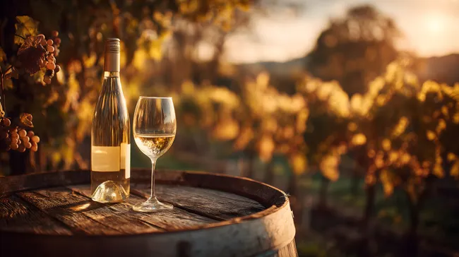 Weinverkostung bei Sonnenuntergang in den Weinbergen
