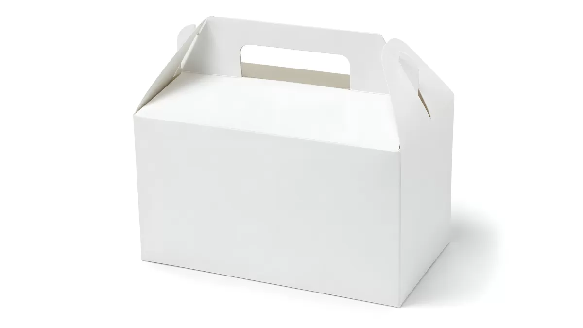 Weiße Geschenkbox aus Karton mit Tragegriff