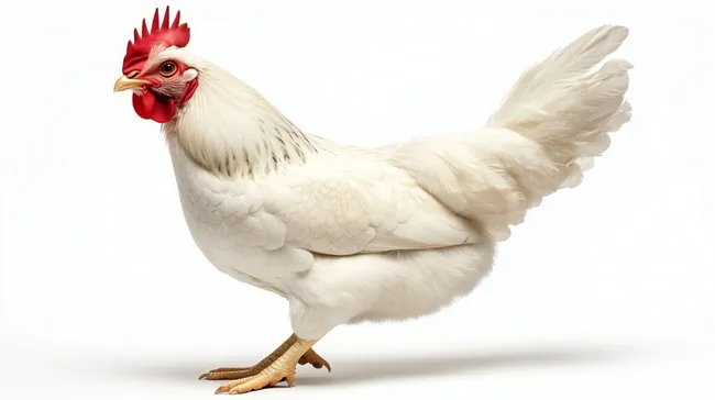 Weiße Henne mit rotem Kamm auf weißem Hintergrund