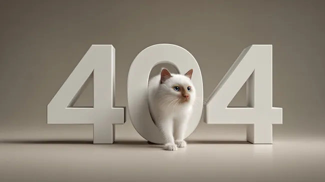 Weiße Katze in 404-Fehler-Kulisse
