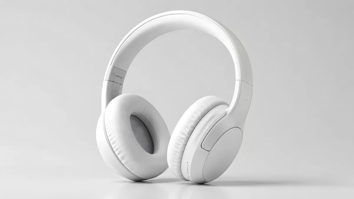 Weiße Over-Ear-Kopfhörer vor hellem Hintergrund