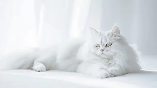 Weiße Perserkatze entspannt im hellen Licht