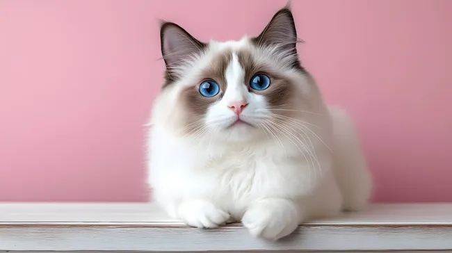 Weiße Ragdoll-Katze mit blauen Augen