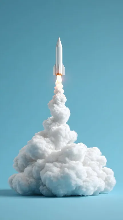 Weiße Rakete beim Start mit Rauchfahne