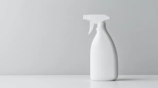 Weiße Reinigungssprühflasche auf grauem Hintergrund