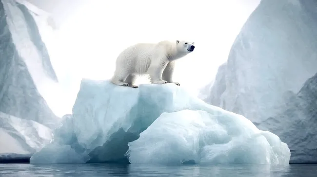 Weißer Eisbär auf eisigem Fels in der Arktis