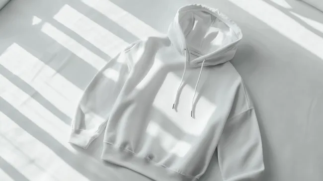 Weißer Hoodie vor hellen Streifen