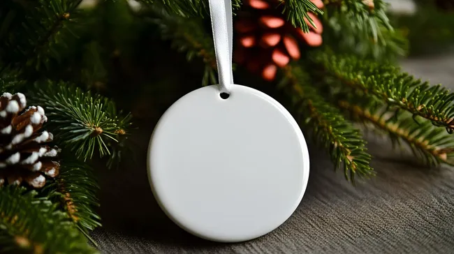 Weißer Keramikanhänger mit Tannenzweigen