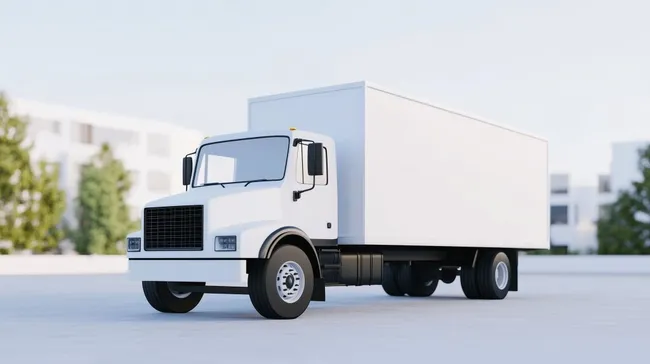 Weißer Lieferwagen auf leerem Stadtparkplatz