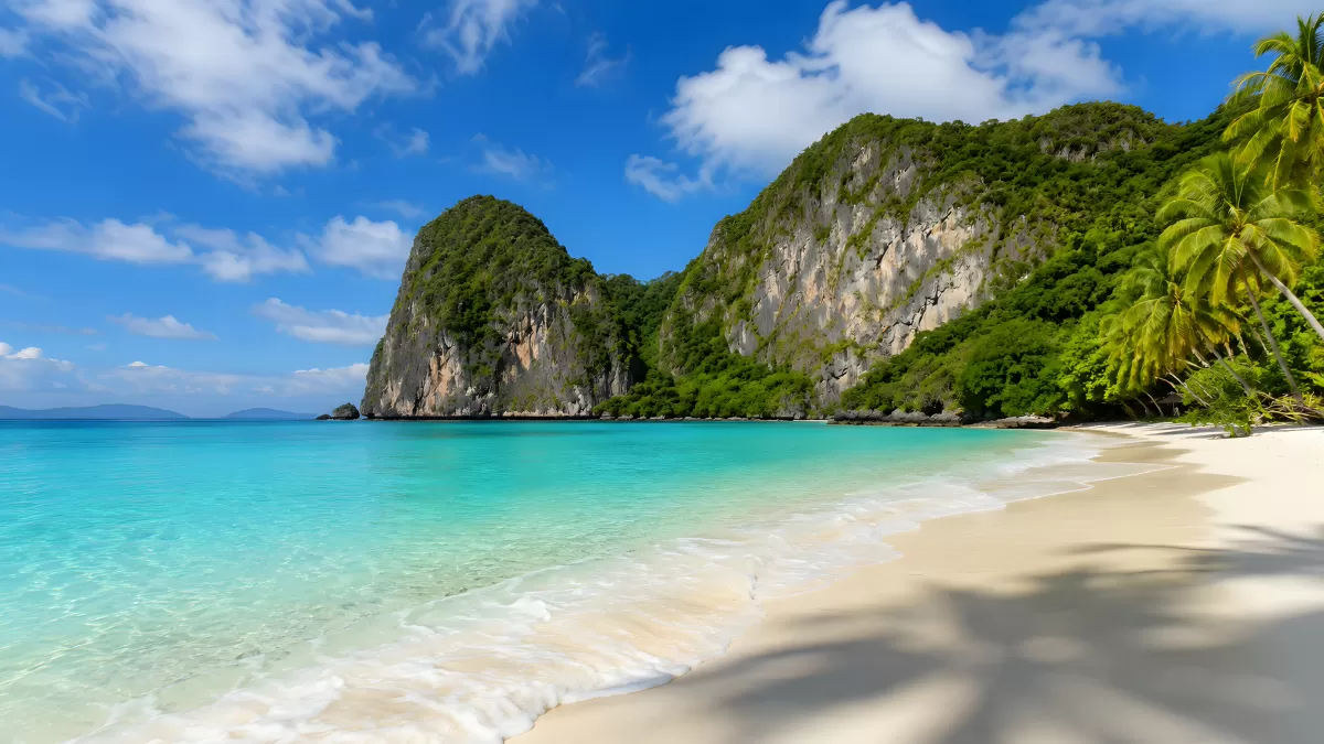 Weißer Sandstrand mit türkisblauem Meer