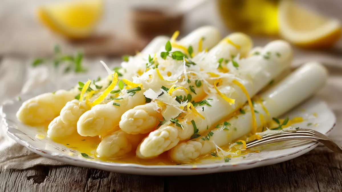 Weißer Spargel mit Butter, Parmesan und Zitrone